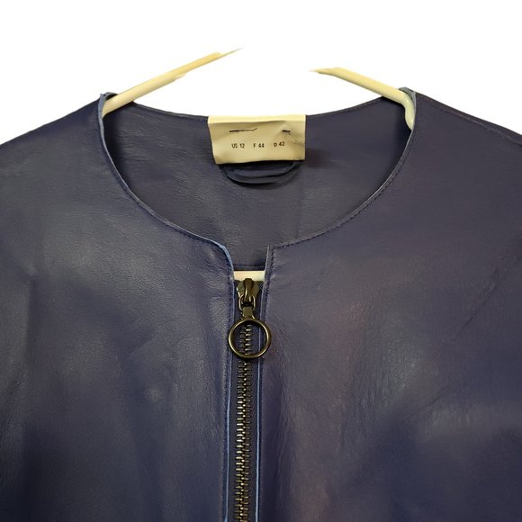 Akris Punto Lambskin Jacket Size 12 Blue - Picture 3 of 12
